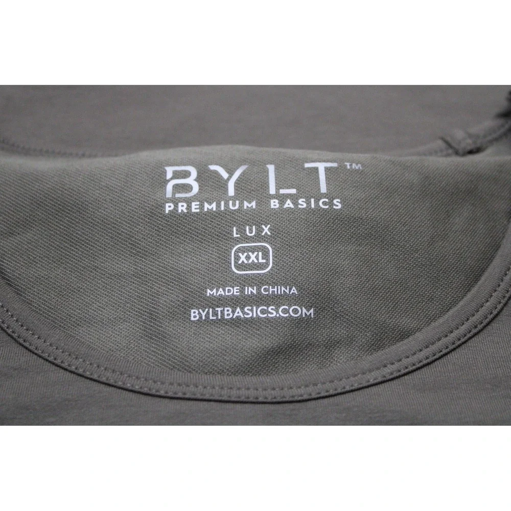 BYLT LUX Shirt Mens 2XL Olive Green Short Sleeve Curved Hem Premium Basic Tee - Picture 7 of 8